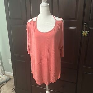 VENUS Orange Pink 3/4 Sleeve Cut Out Blouse